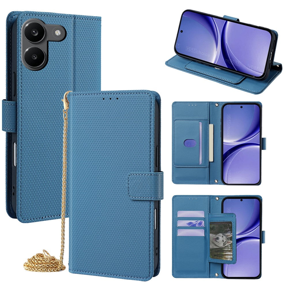 For Xiaomi Redmi Turbo 5 5G Wallet Case Triangle Pattern Imprinted Stand Leather Phone Cover with Shoulder Strap