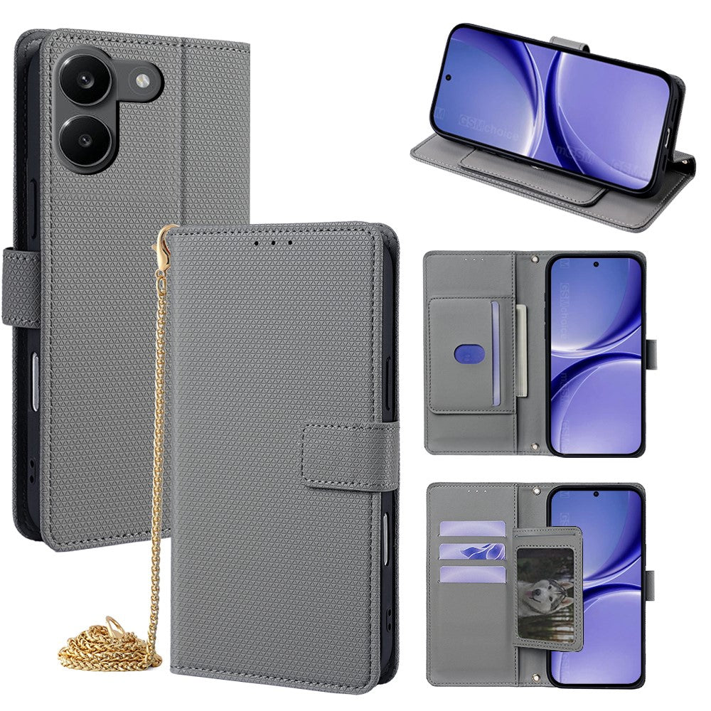 For Xiaomi Redmi Turbo 5 5G Wallet Case Triangle Pattern Imprinted Stand Leather Phone Cover with Shoulder Strap