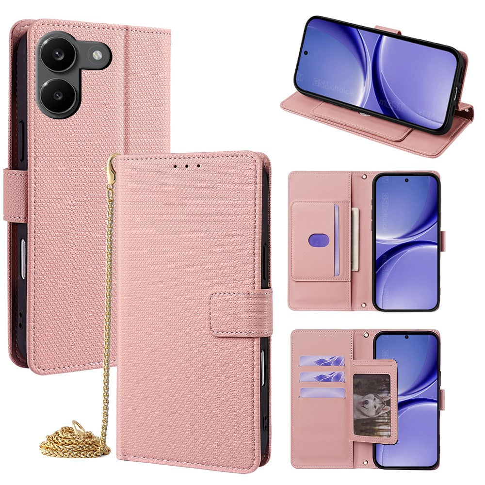 For Xiaomi Redmi Turbo 5 5G Wallet Case Triangle Pattern Imprinted Stand Leather Phone Cover with Shoulder Strap