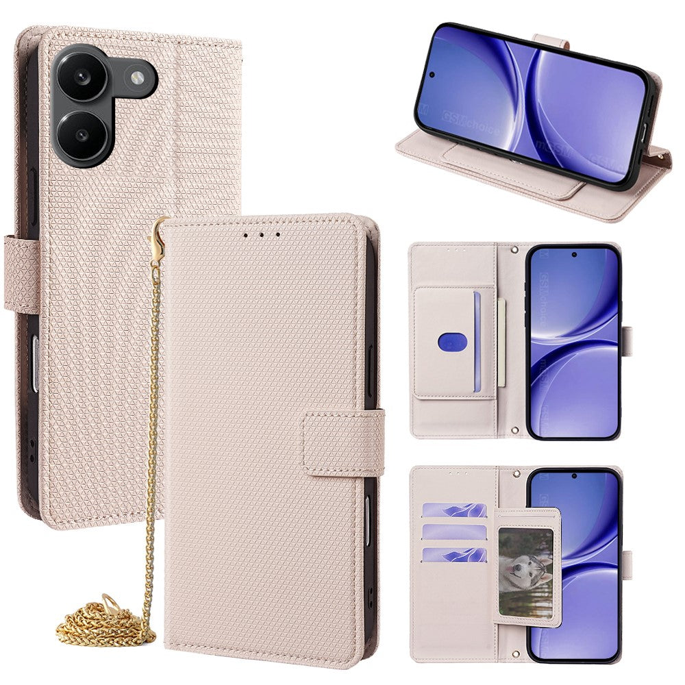 For Xiaomi Redmi Turbo 5 5G Wallet Case Triangle Pattern Imprinted Stand Leather Phone Cover with Shoulder Strap