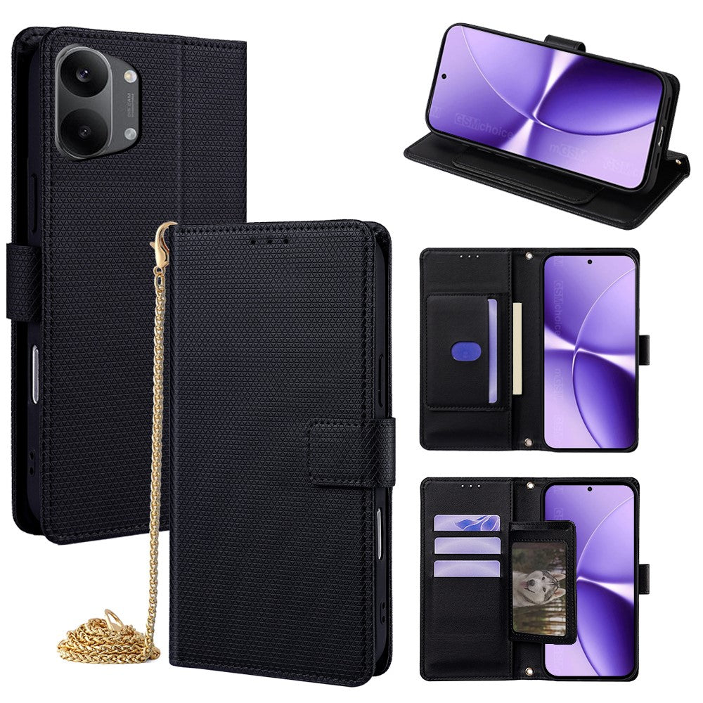 For Xiaomi Redmi Turbo 5 Max 5G Wallet Case Triangle Pattern Imprinted Stand Leather Phone Cover with Shoulder Strap