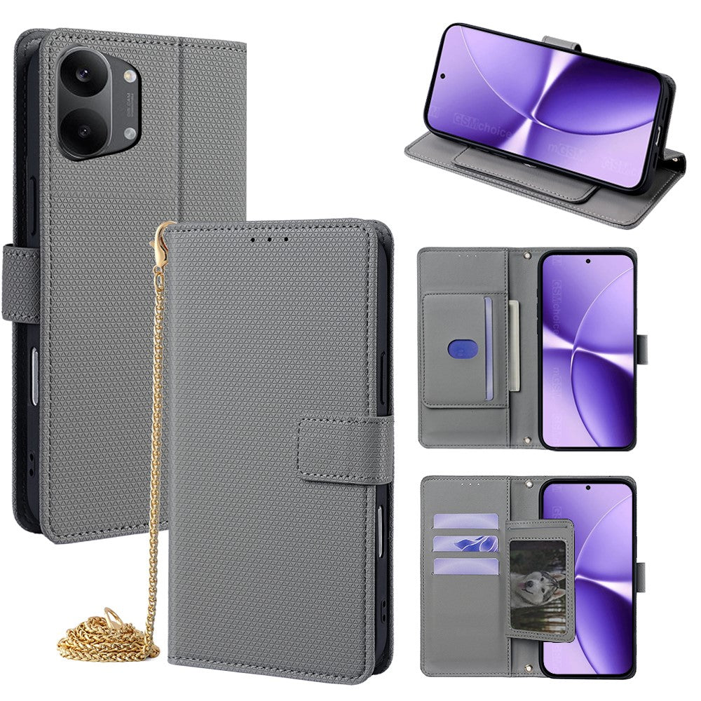 For Xiaomi Redmi Turbo 5 Max 5G Wallet Case Triangle Pattern Imprinted Stand Leather Phone Cover with Shoulder Strap