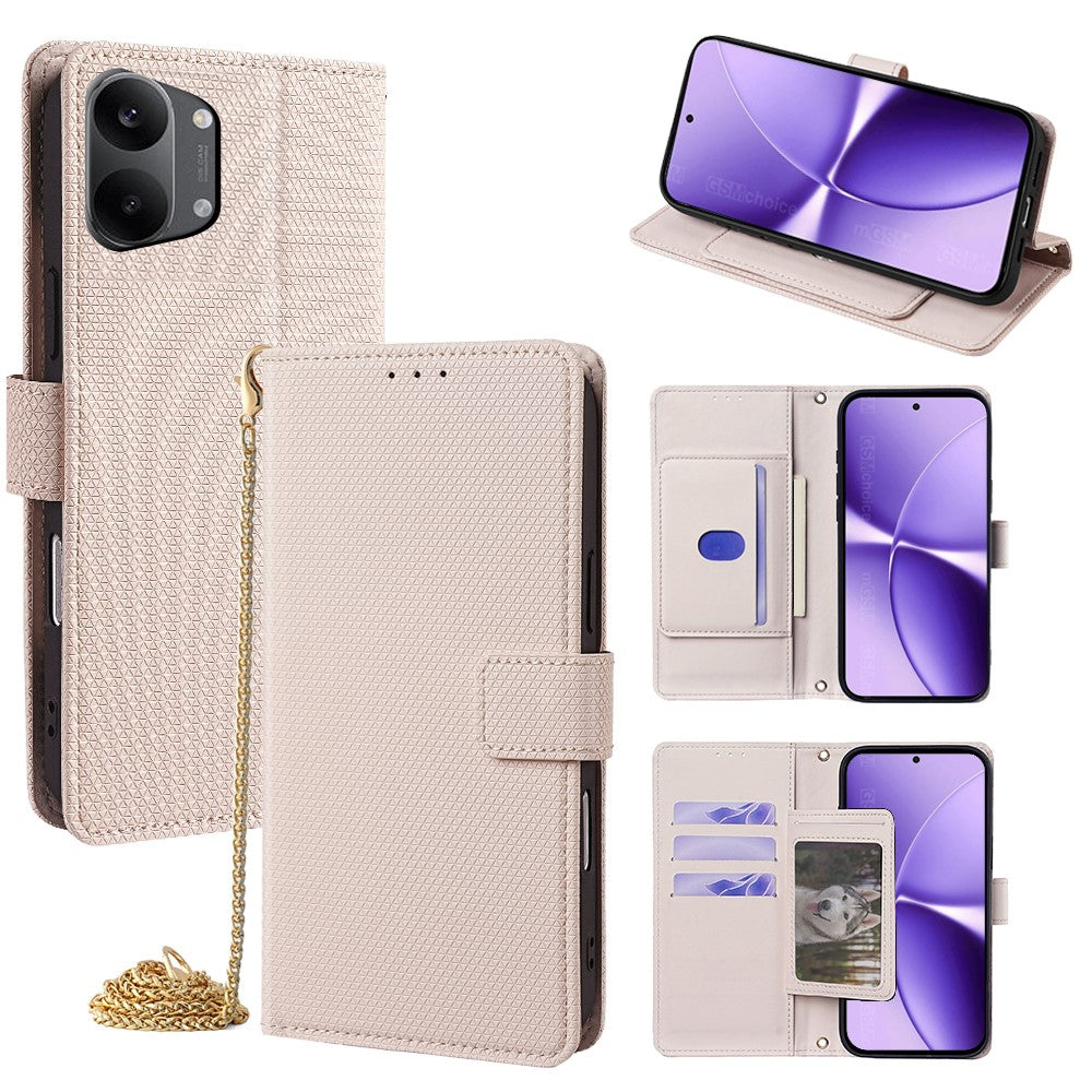 For Xiaomi Redmi Turbo 5 Max 5G Wallet Case Triangle Pattern Imprinted Stand Leather Phone Cover with Shoulder Strap