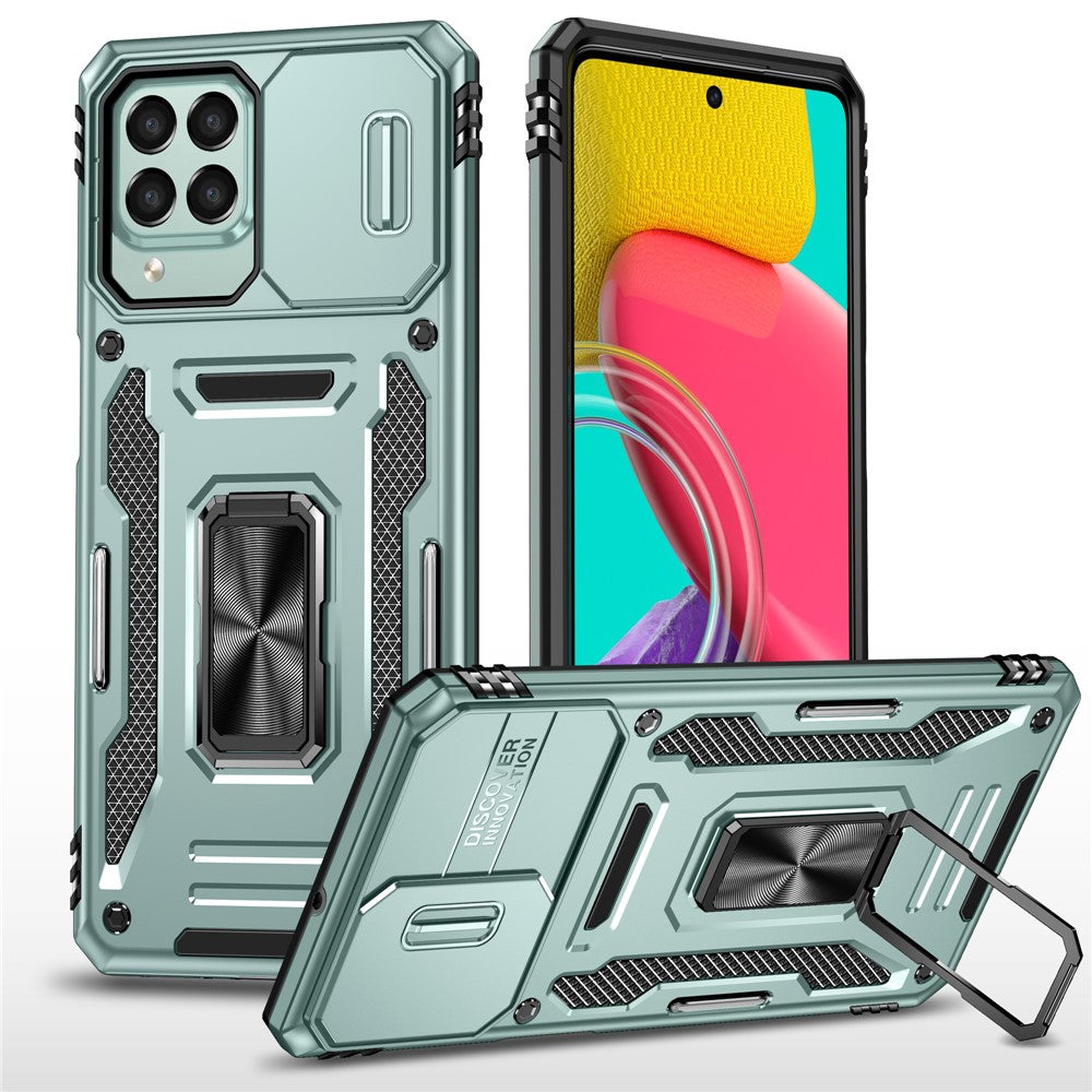 Armor-serien til Samsung Galaxy M53 5G Beskyttelsescover til telefonen af PC + TPU med kickstand og skydelåg til kameraet