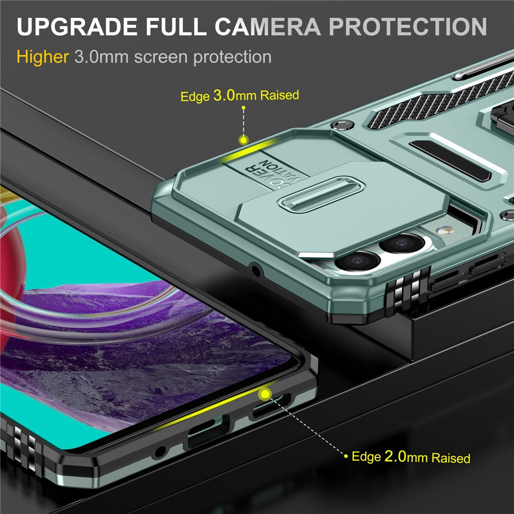 Armor-serien til Samsung Galaxy M53 5G Beskyttelsescover til telefonen af PC + TPU med kickstand og skydelåg til kameraet