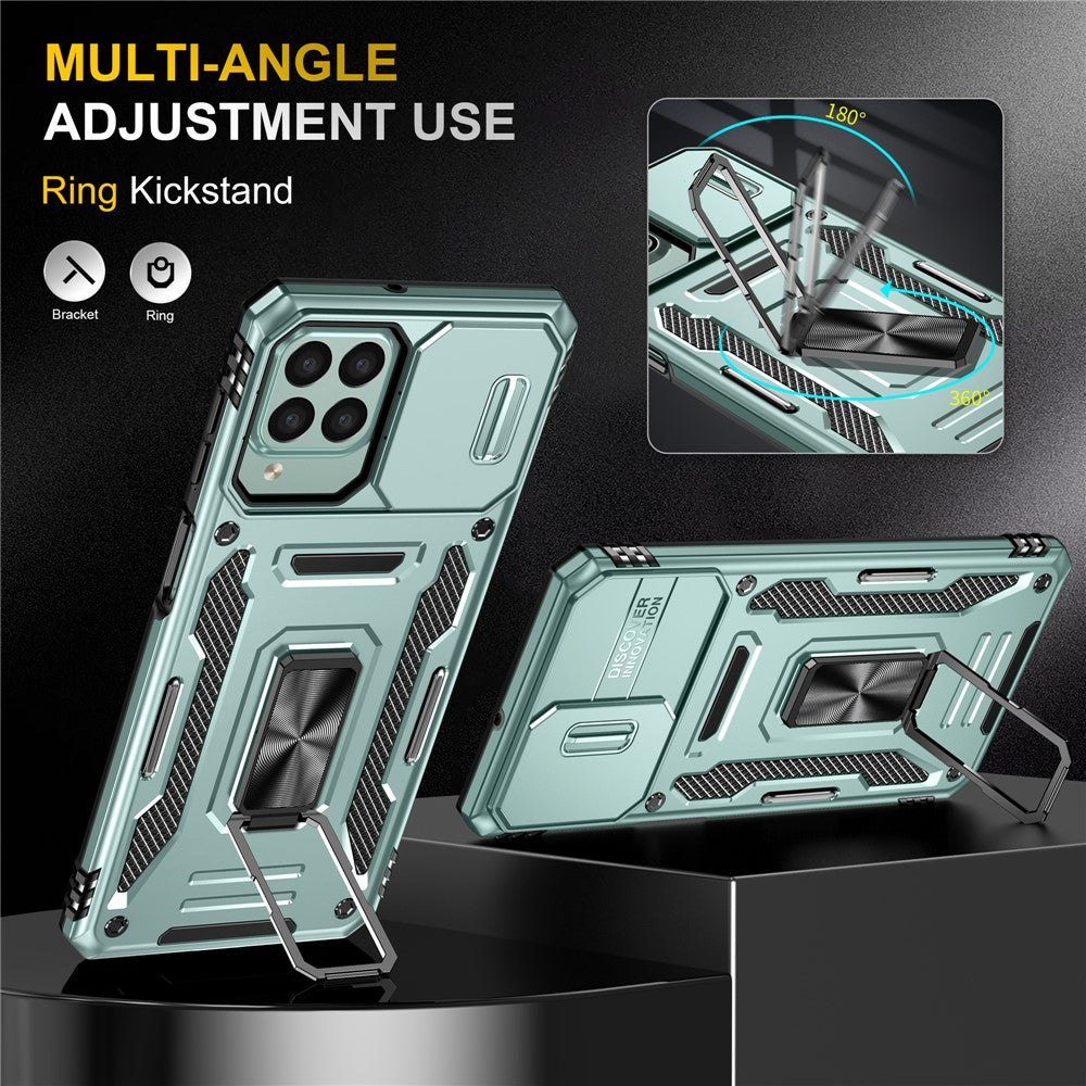 Armor-serien til Samsung Galaxy M53 5G Beskyttelsescover til telefonen af PC + TPU med kickstand og skydelåg til kameraet