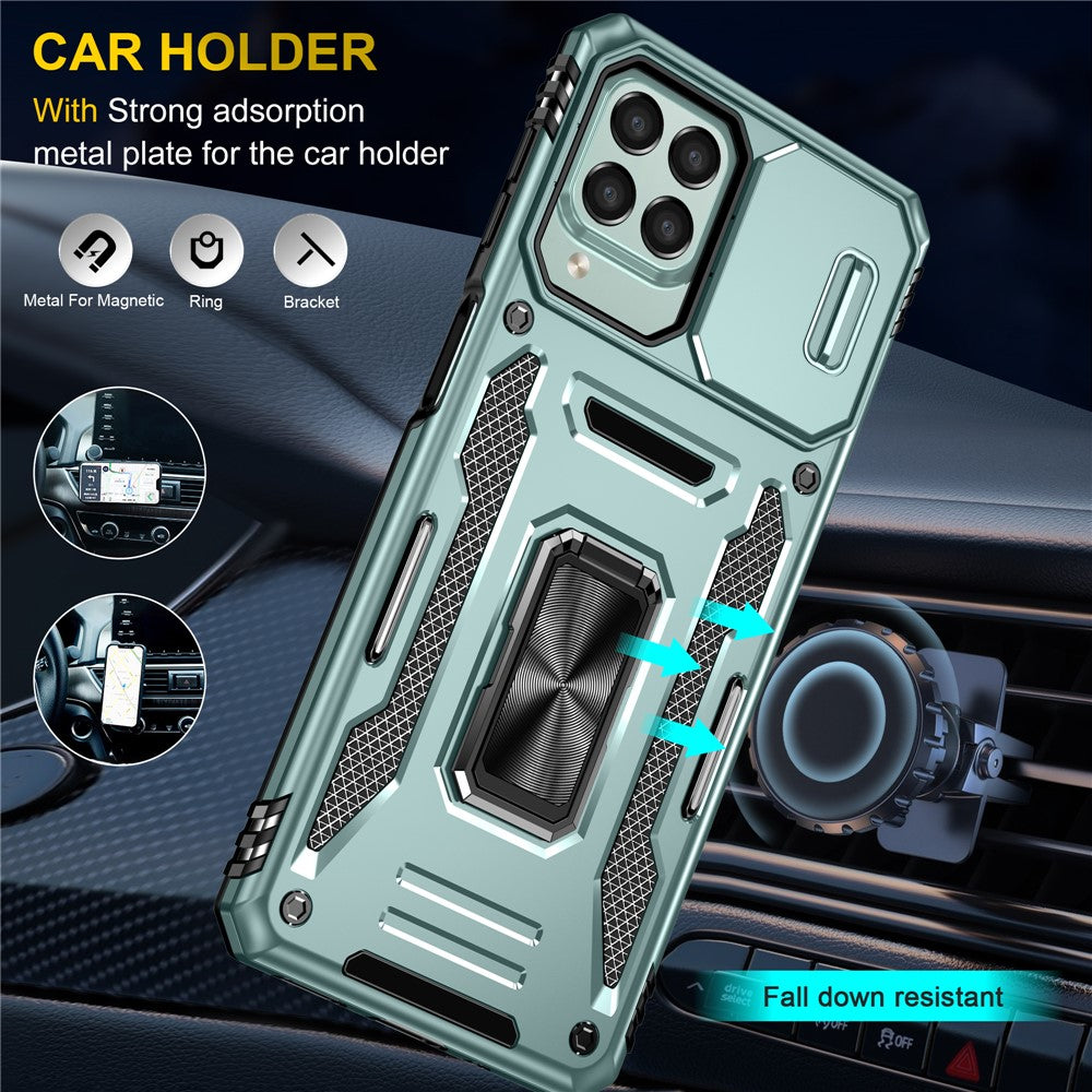 Armor-serien til Samsung Galaxy M53 5G Beskyttelsescover til telefonen af PC + TPU med kickstand og skydelåg til kameraet