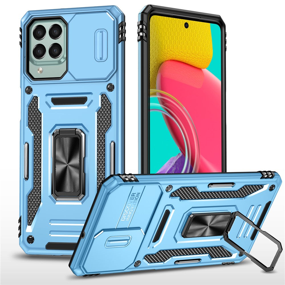 Armor-serien til Samsung Galaxy M53 5G Beskyttelsescover til telefonen af PC + TPU med kickstand og skydelåg til kameraet