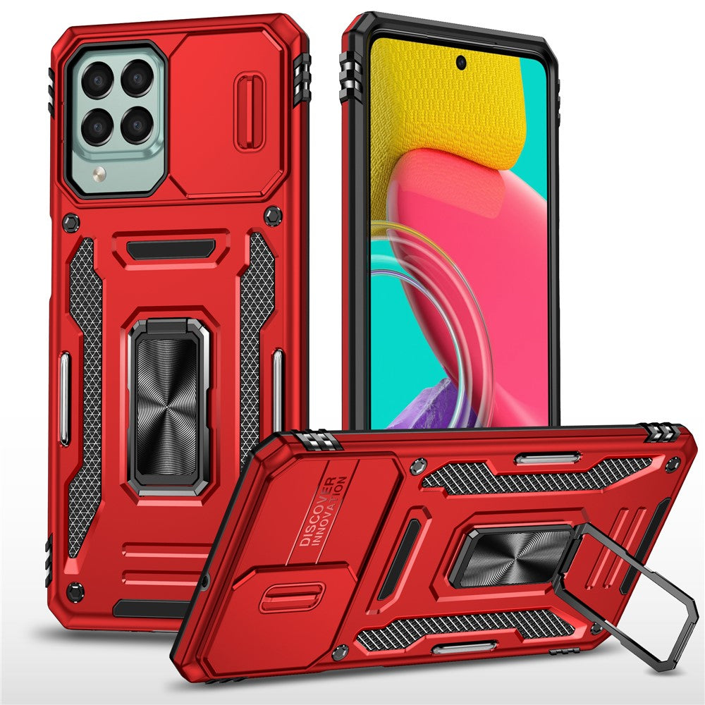Armor-serien til Samsung Galaxy M53 5G Beskyttelsescover til telefonen af PC + TPU med kickstand og skydelåg til kameraet