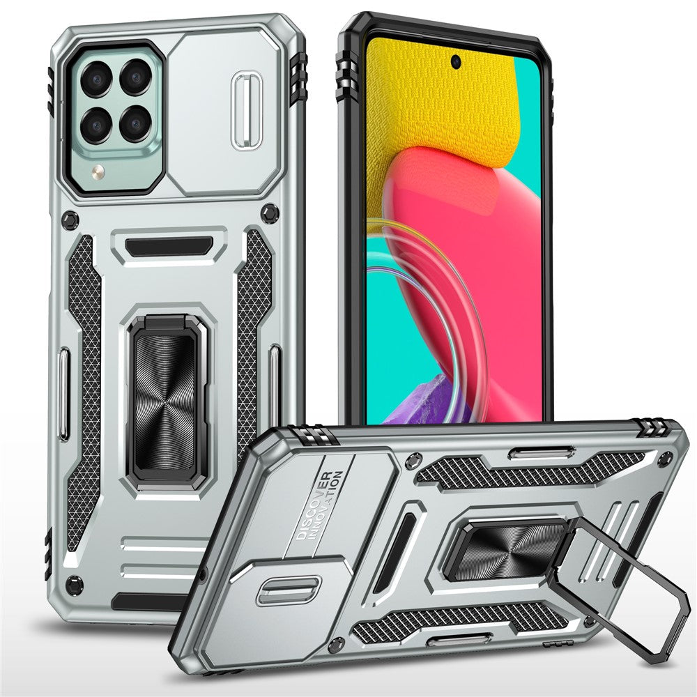 Armor-serien til Samsung Galaxy M53 5G Beskyttelsescover til telefonen af PC + TPU med kickstand og skydelåg til kameraet