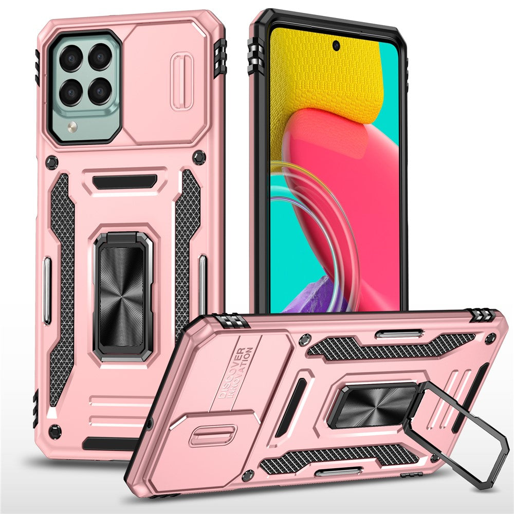 Armor-serien til Samsung Galaxy M53 5G Beskyttelsescover til telefonen af PC + TPU med kickstand og skydelåg til kameraet
