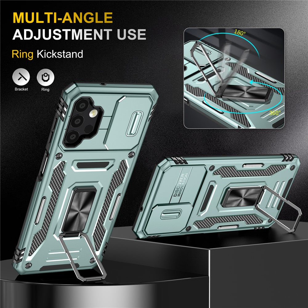 Armor Series til Samsung Galaxy A13 4G / 5G Slide Kamera Beskytter Kickstand Telefoncover PC + TPU Beskyttelsescover