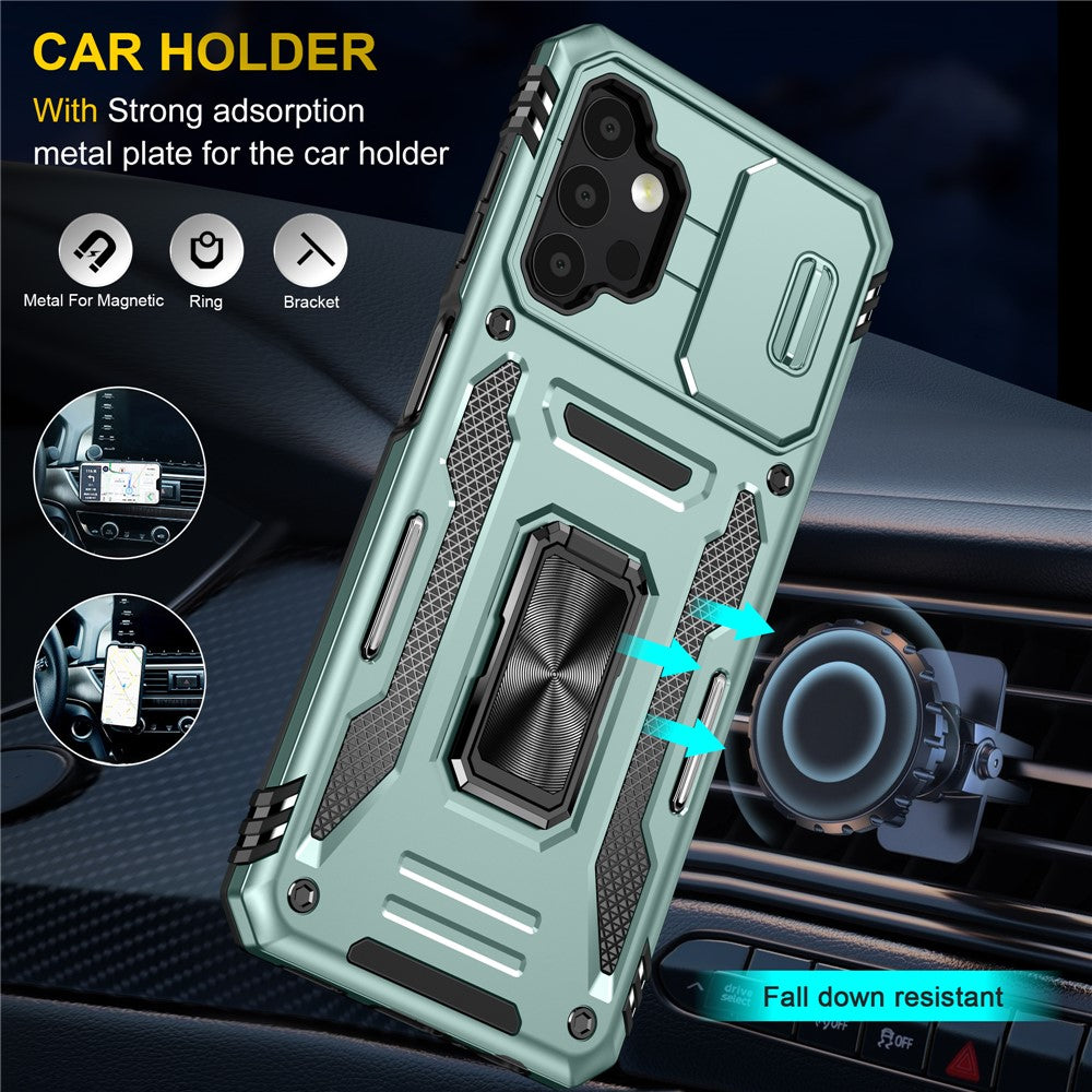 Armor Series til Samsung Galaxy A13 4G / 5G Slide Kamera Beskytter Kickstand Telefoncover PC + TPU Beskyttelsescover