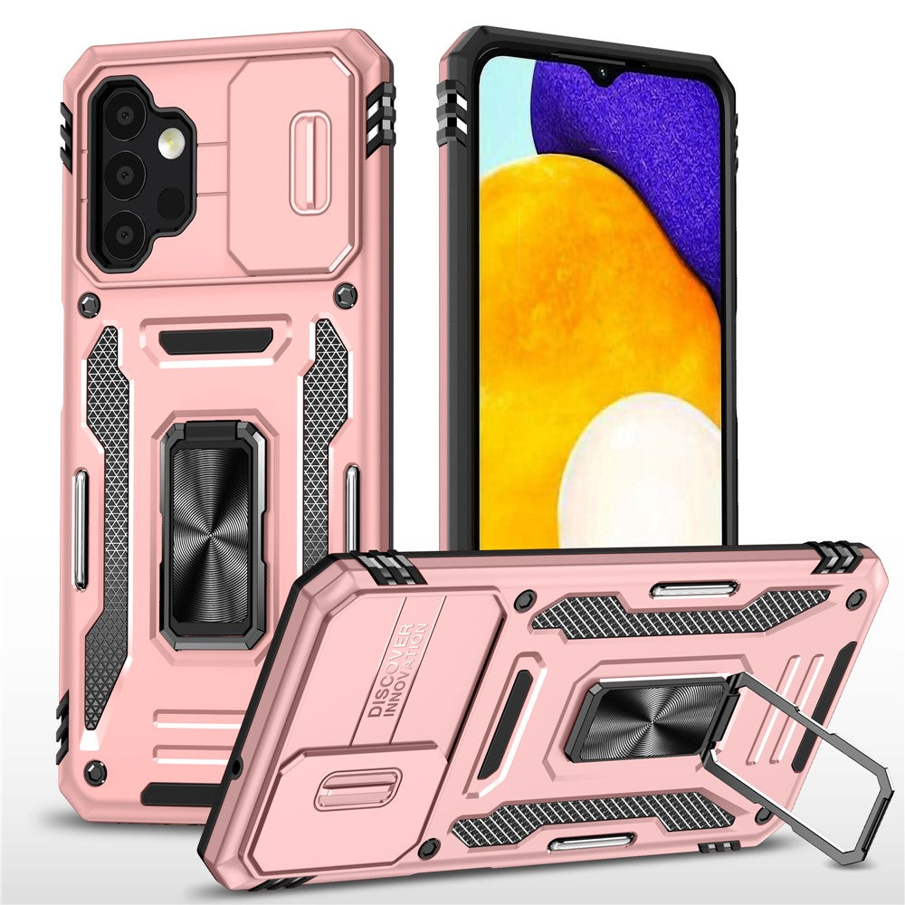 Armor Series til Samsung Galaxy A13 4G / 5G Slide Kamera Beskytter Kickstand Telefoncover PC + TPU Beskyttelsescover