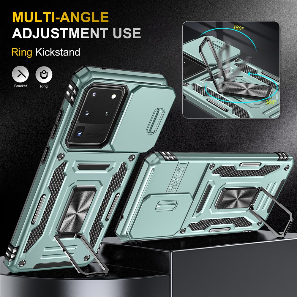 Armor Series for Samsung Galaxy S20 Ultra Kickstand PC + TPU Hybrid Cover Protective Phone Case with Slide Camera Protector