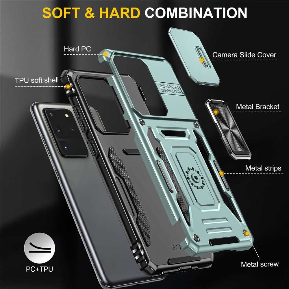 Armor Series for Samsung Galaxy S20 Ultra Kickstand PC + TPU Hybrid Cover Protective Phone Case with Slide Camera Protector