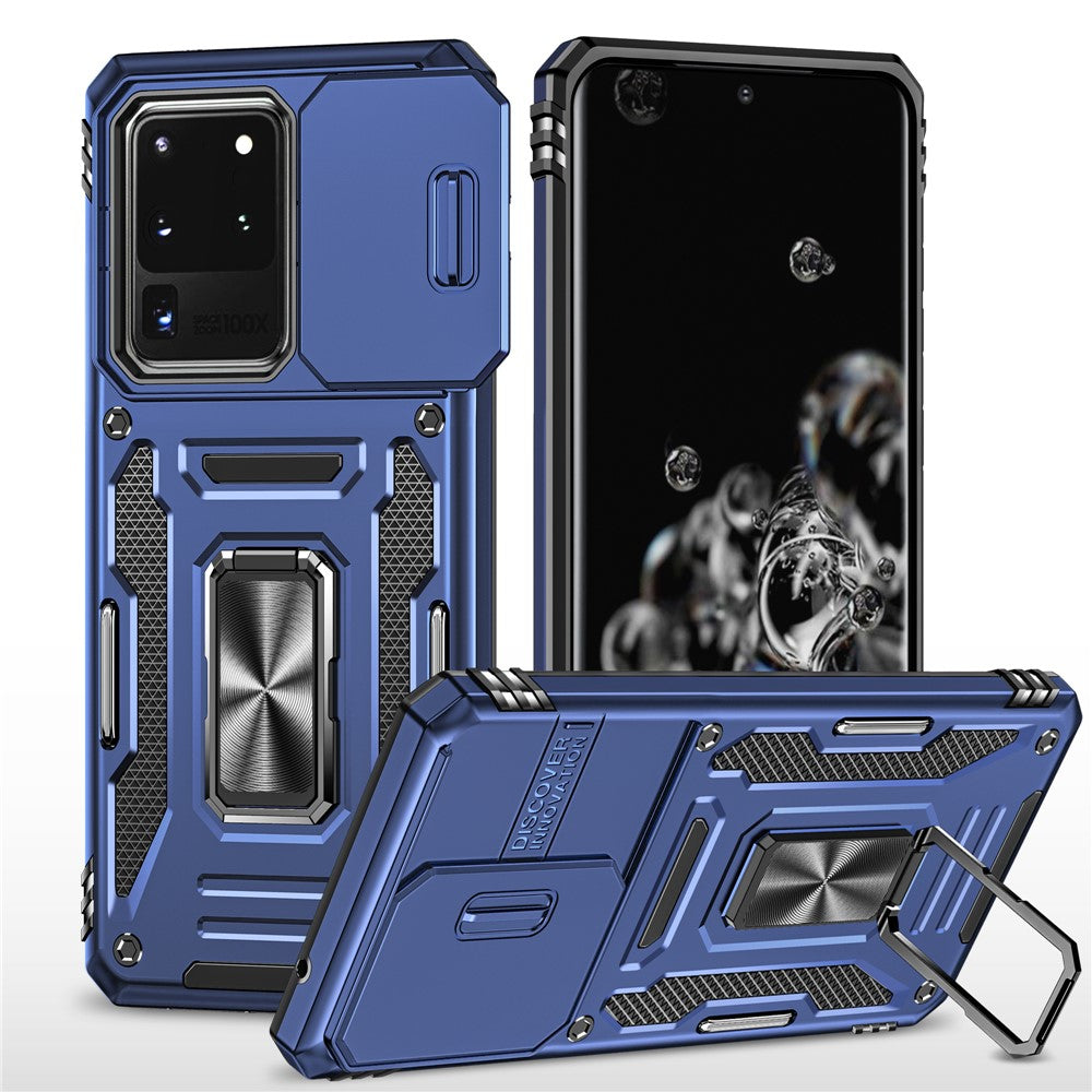 Armor Series for Samsung Galaxy S20 Ultra Kickstand PC + TPU Hybrid Cover Protective Phone Case with Slide Camera Protector