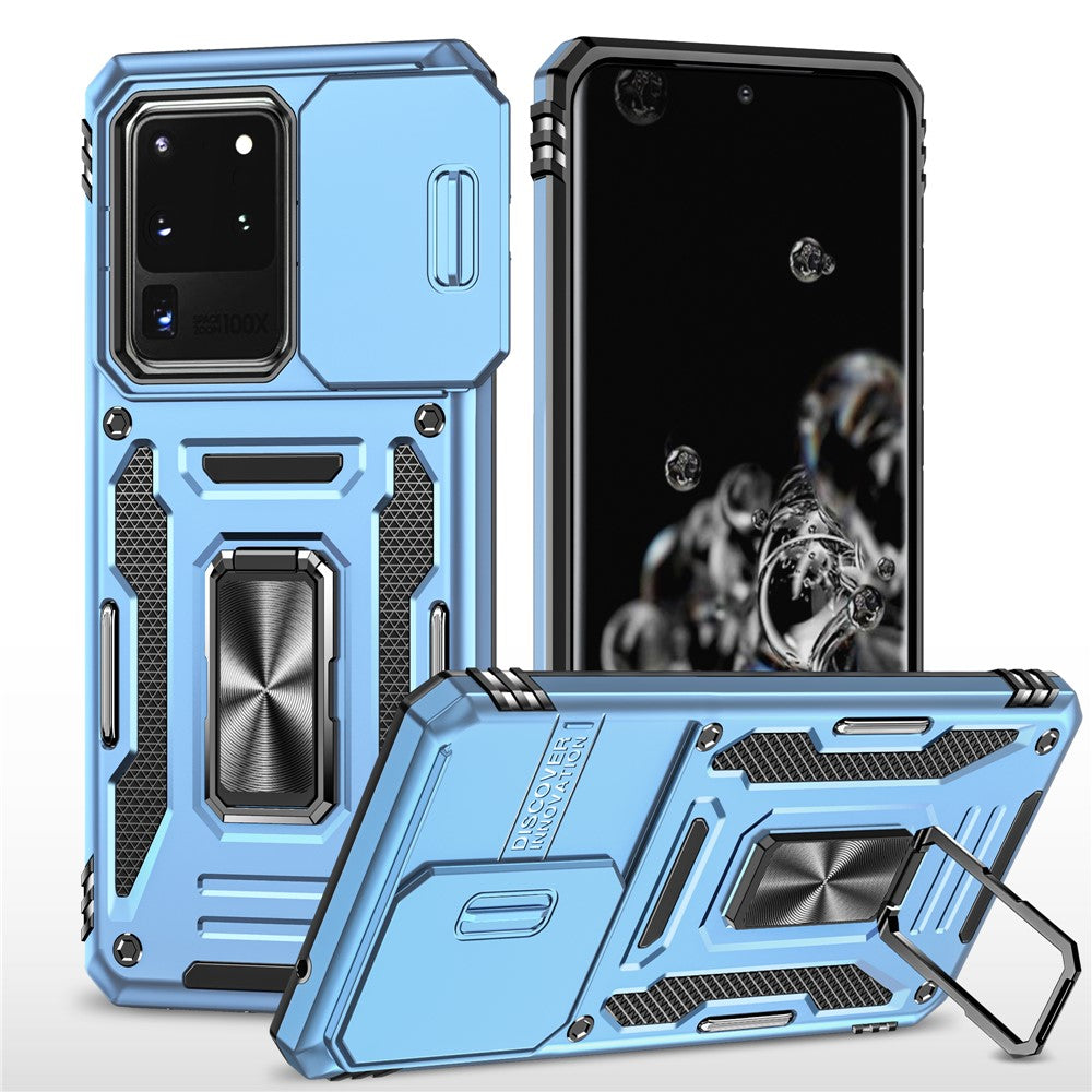 Armor Series for Samsung Galaxy S20 Ultra Kickstand PC + TPU Hybrid Cover Protective Phone Case with Slide Camera Protector