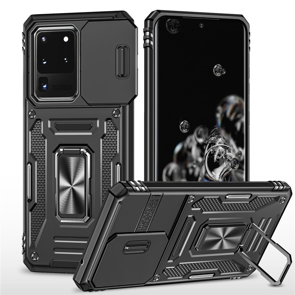 Armor Series for Samsung Galaxy S20 Ultra Kickstand PC + TPU Hybrid Cover Protective Phone Case with Slide Camera Protector