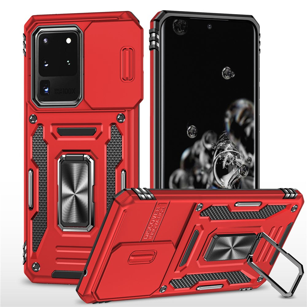Armor Series for Samsung Galaxy S20 Ultra Kickstand PC + TPU Hybrid Cover Protective Phone Case with Slide Camera Protector