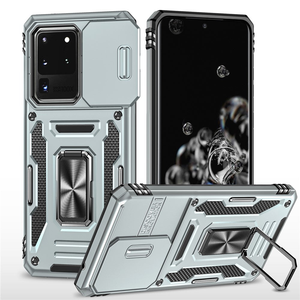 Armor Series för Samsung Galaxy S20 Ultra Stöd PC + TPU Hybrid Skal Skyddande mobilskal med Slide Kameraskydd