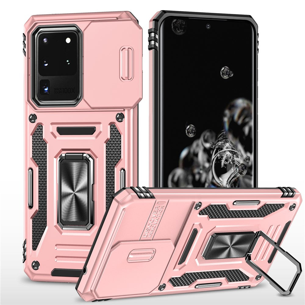 Armor Series för Samsung Galaxy S20 Ultra Stöd PC + TPU Hybrid Skal Skyddande mobilskal med Slide Kameraskydd