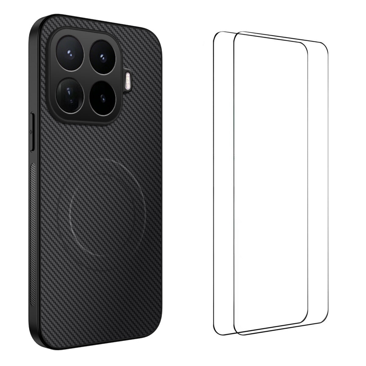 WANLONFENG-magnetcover til Xiaomi 17T Pro TQ1-serien med kulfiberstruktur, PC TPU-mobilbeskyttelse med 2 skærmfilm