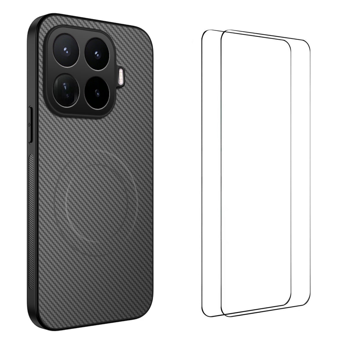 WANLONFENG för Xiaomi 17T Pro TQ1-serien magnetiskt skal kolfiberstruktur PC TPU mobilskydd med 2 st skärmfilmer