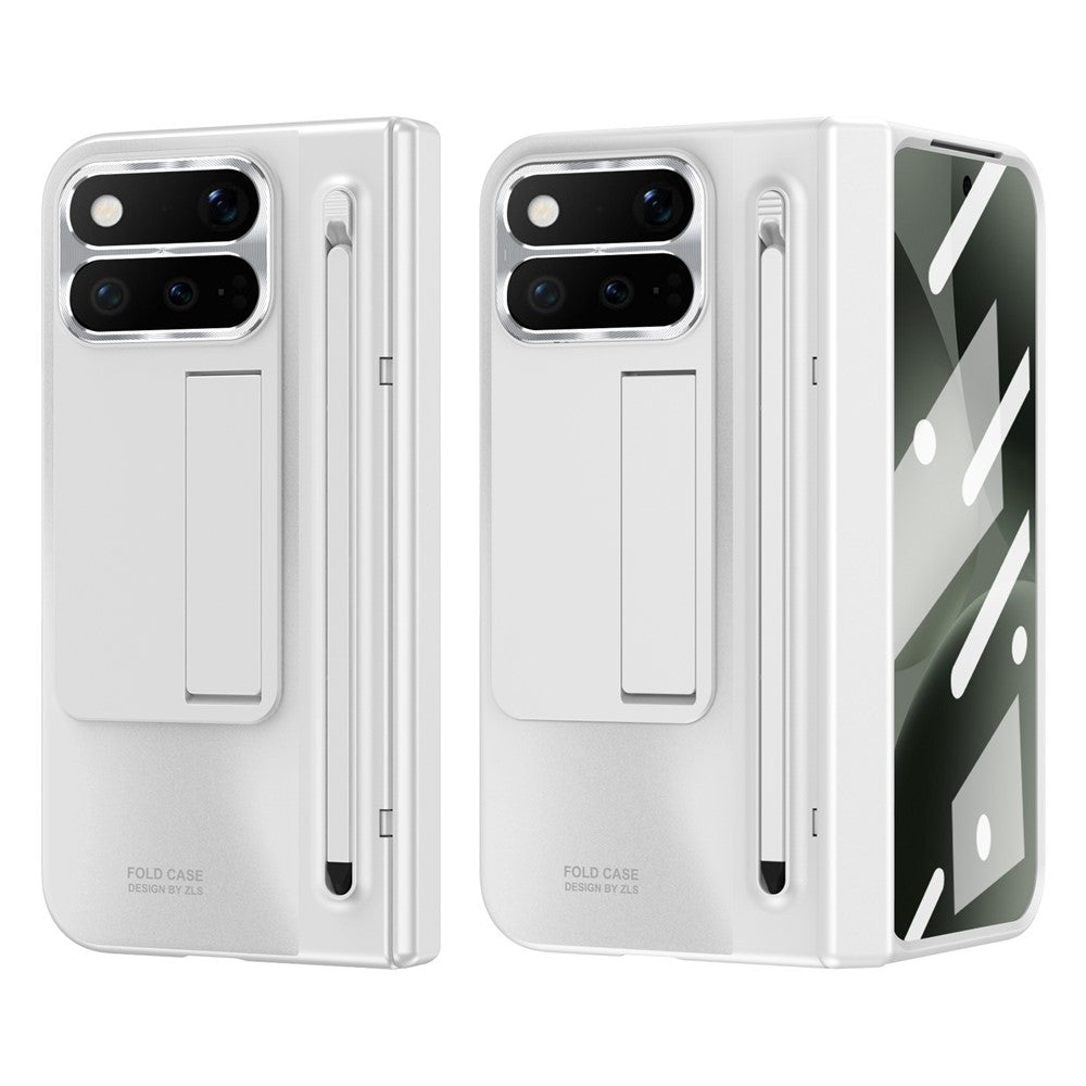 For Google Pixel 11 Pro Fold Case Kickstand Hinge PC Phone Cover with Tempered Glass Film, Stylus