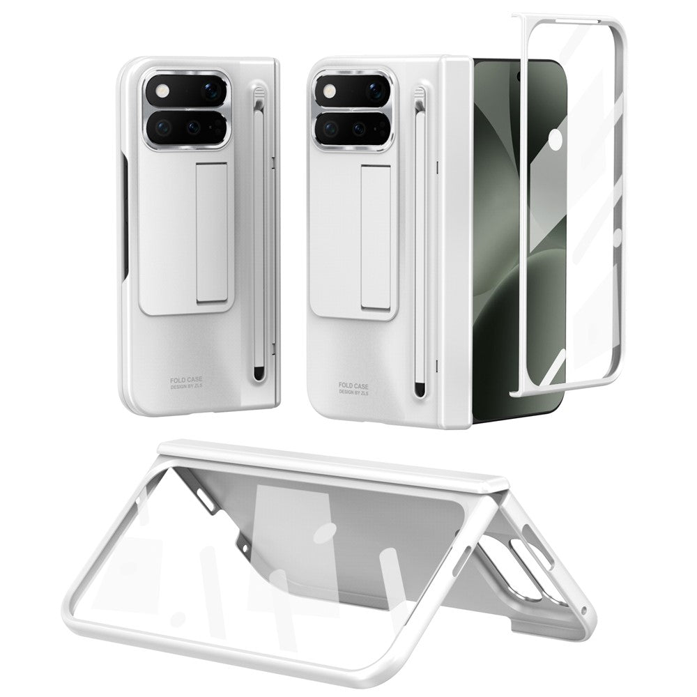 For Google Pixel 11 Pro Fold Case Kickstand Hinge PC Phone Cover with Tempered Glass Film, Stylus