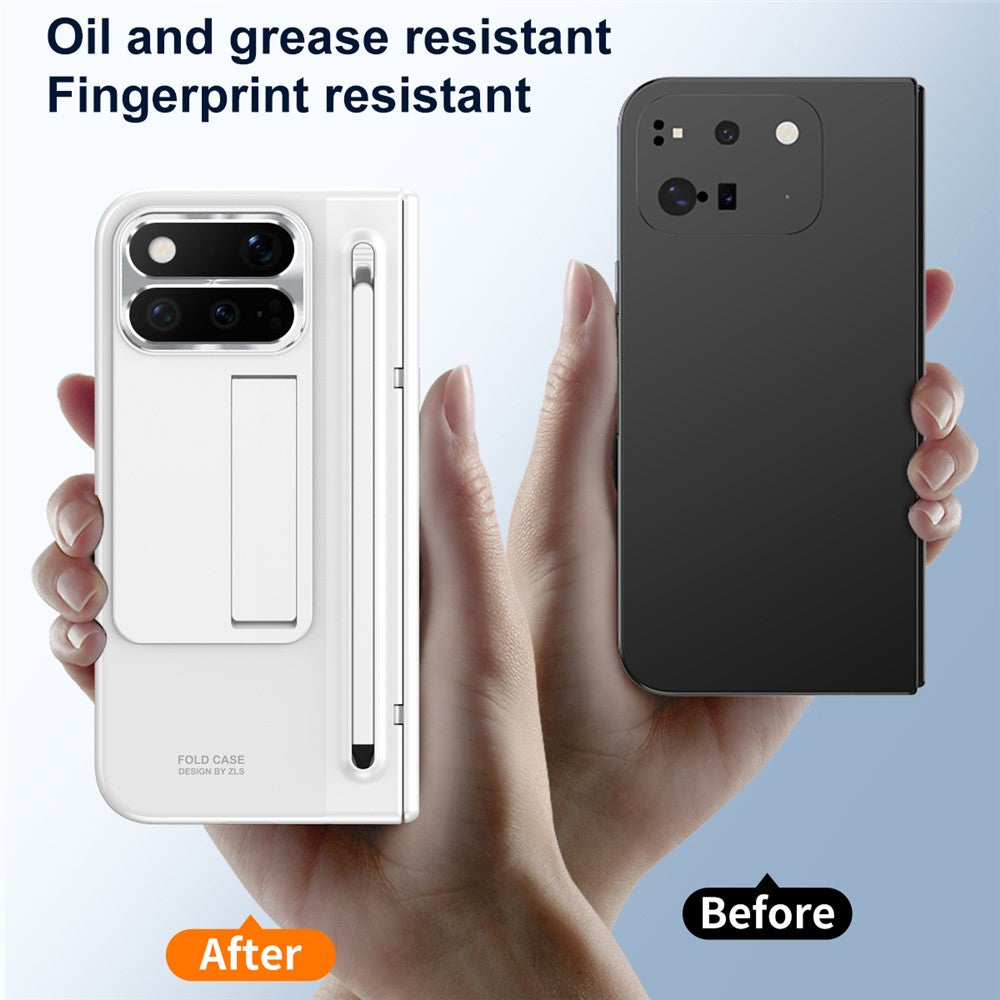 For Google Pixel 11 Pro Fold Case Kickstand Hinge PC Phone Cover with Tempered Glass Film, Stylus