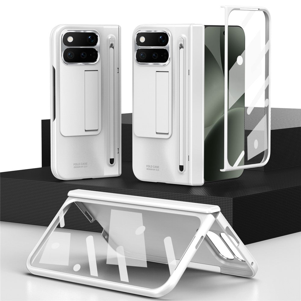 For Google Pixel 11 Pro Fold Case Kickstand Hinge PC Phone Cover with Tempered Glass Film, Stylus