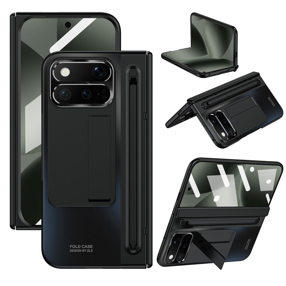 For Google Pixel 11 Pro Fold Case Kickstand Hinge PC Phone Cover with Tempered Glass Film, Stylus