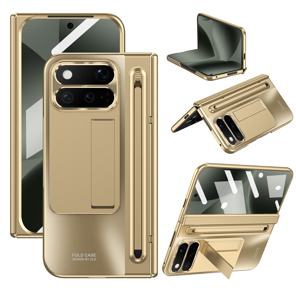 For Google Pixel 11 Pro Fold Case Kickstand Hinge PC Phone Cover with Tempered Glass Film, Stylus
