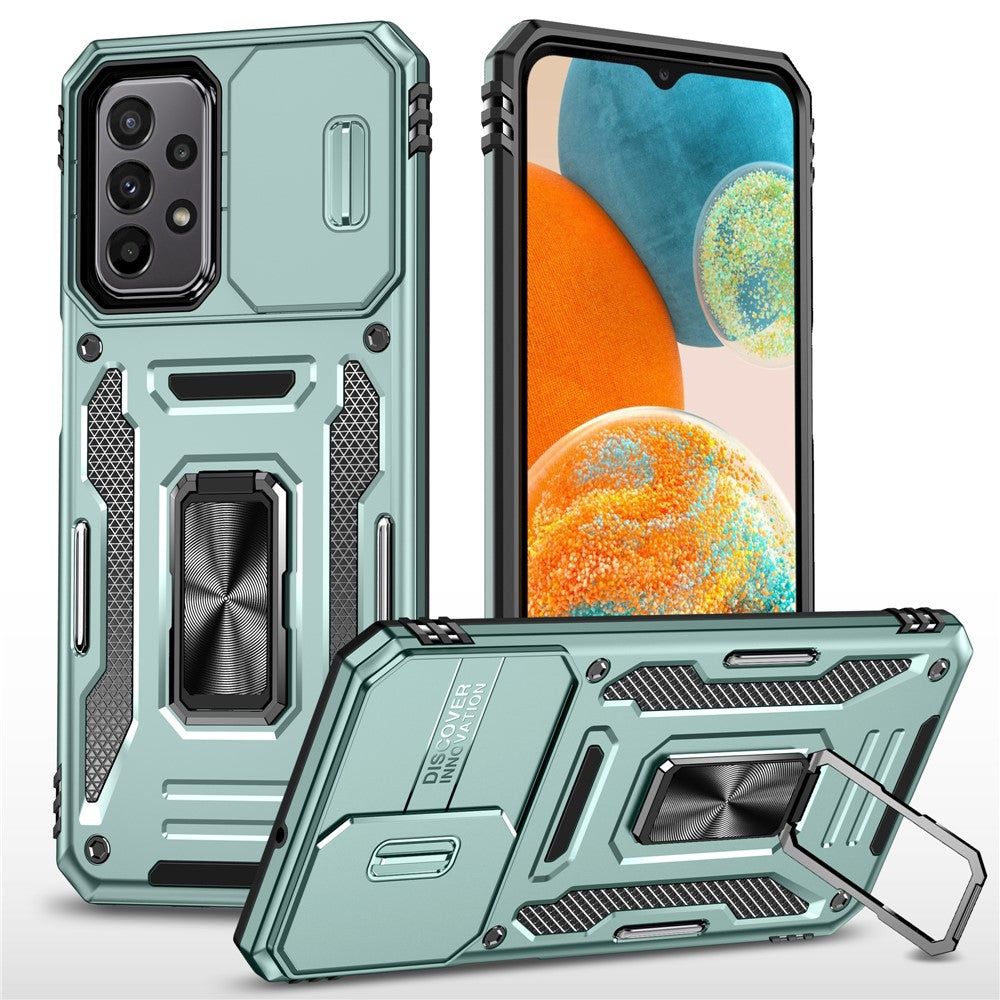 Armor Series til Samsung Galaxy A23 4G / 5G (Global Version) Kickstand Design Telefoncover PC + TPU Beskyttende Bagcover med Skydbart Kameradæksel