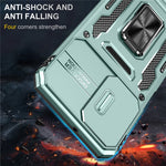 Armor Series til Samsung Galaxy A23 4G / 5G (Global Version) Kickstand Design Telefoncover PC + TPU Beskyttende Bagcover med Skydbart Kameradæksel