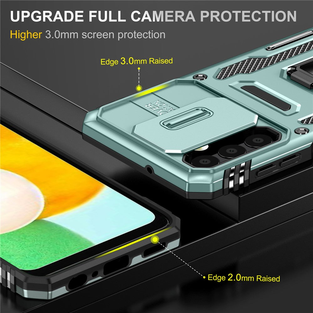 Armor Series til Samsung Galaxy A23 4G / 5G (Global Version) Kickstand Design Telefoncover PC + TPU Beskyttende Bagcover med Skydbart Kameradæksel
