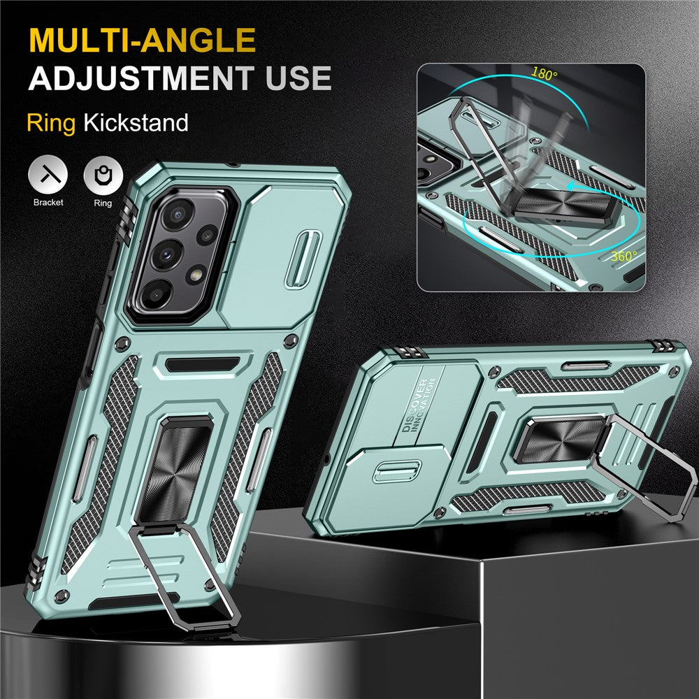 Armor Series til Samsung Galaxy A23 4G / 5G (Global Version) Kickstand Design Telefoncover PC + TPU Beskyttende Bagcover med Skydbart Kameradæksel