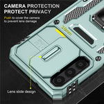 Armor Series til Samsung Galaxy A23 4G / 5G (Global Version) Kickstand Design Telefoncover PC + TPU Beskyttende Bagcover med Skydbart Kameradæksel