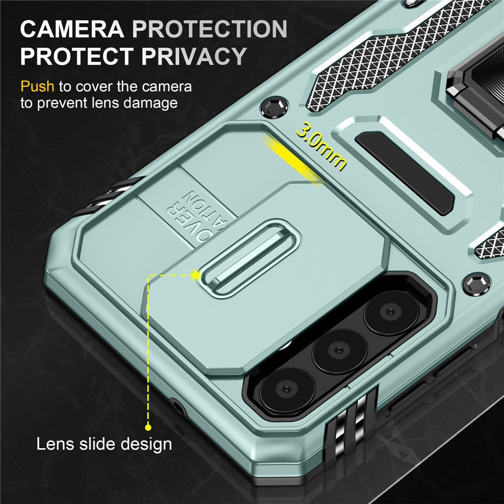 Armor Series til Samsung Galaxy A23 4G / 5G (Global Version) Kickstand Design Telefoncover PC + TPU Beskyttende Bagcover med Skydbart Kameradæksel