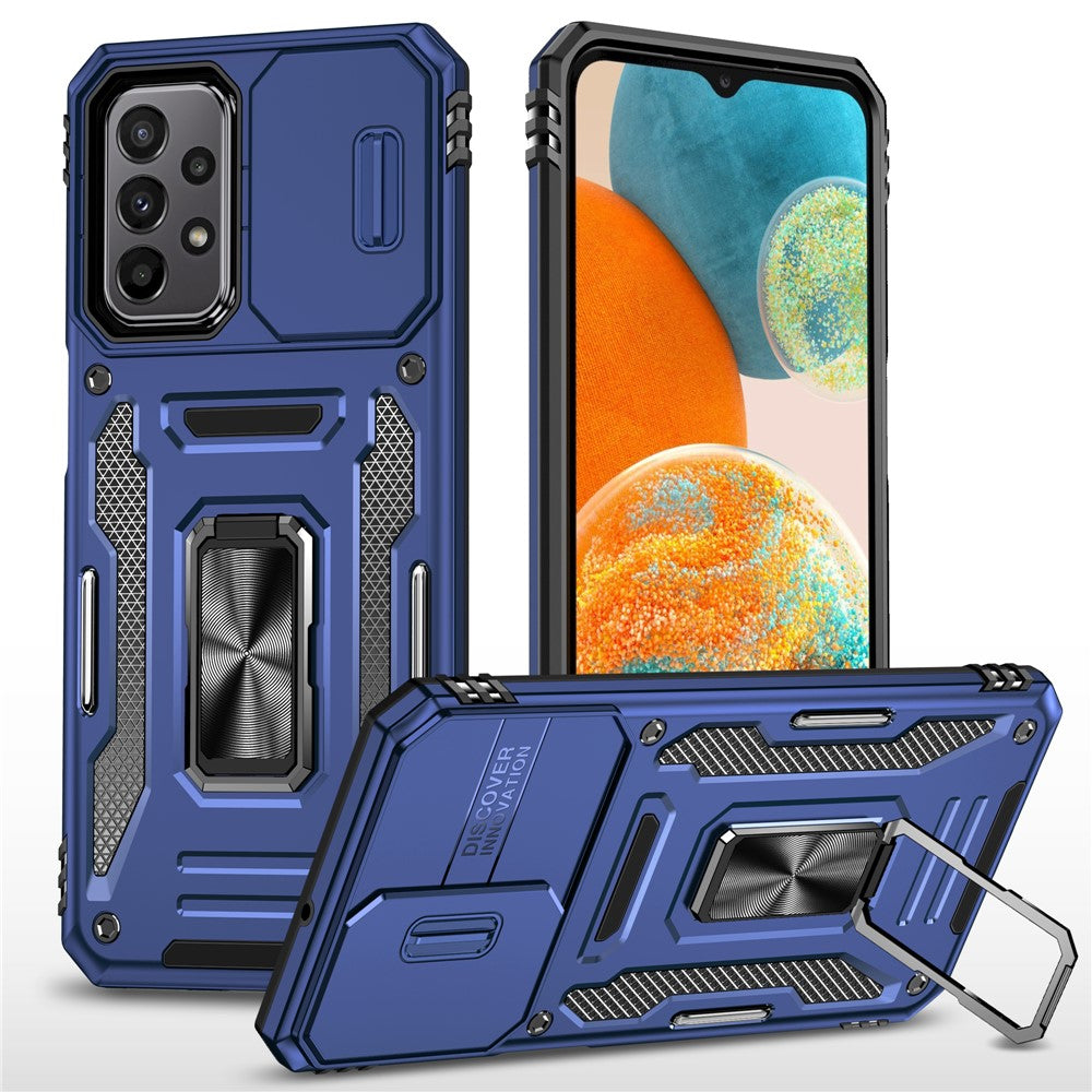 Armor Series til Samsung Galaxy A23 4G / 5G (Global Version) Kickstand Design Telefoncover PC + TPU Beskyttende Bagcover med Skydbart Kameradæksel