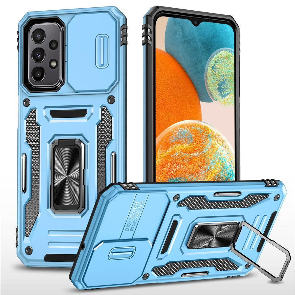 Armor Series til Samsung Galaxy A23 4G / 5G (Global Version) Kickstand Design Telefoncover PC + TPU Beskyttende Bagcover med Skydbart Kameradæksel