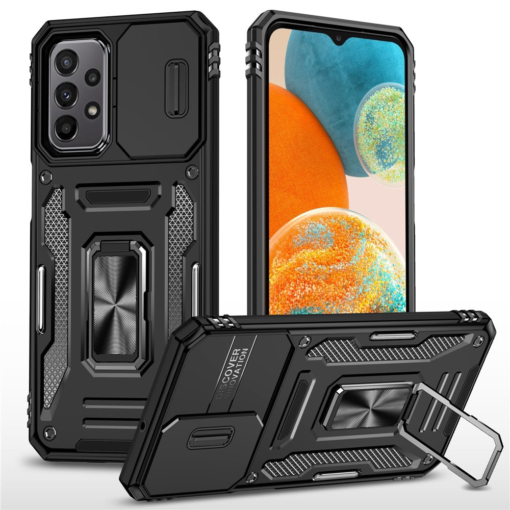 Armor Series til Samsung Galaxy A23 4G / 5G (Global Version) Kickstand Design Telefoncover PC + TPU Beskyttende Bagcover med Skydbart Kameradæksel