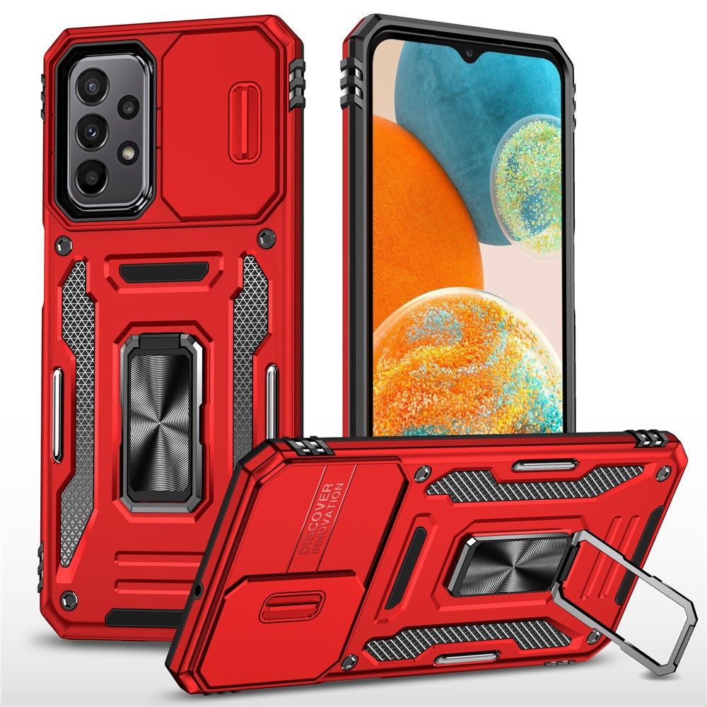Armor Series til Samsung Galaxy A23 4G / 5G (Global Version) Kickstand Design Telefoncover PC + TPU Beskyttende Bagcover med Skydbart Kameradæksel