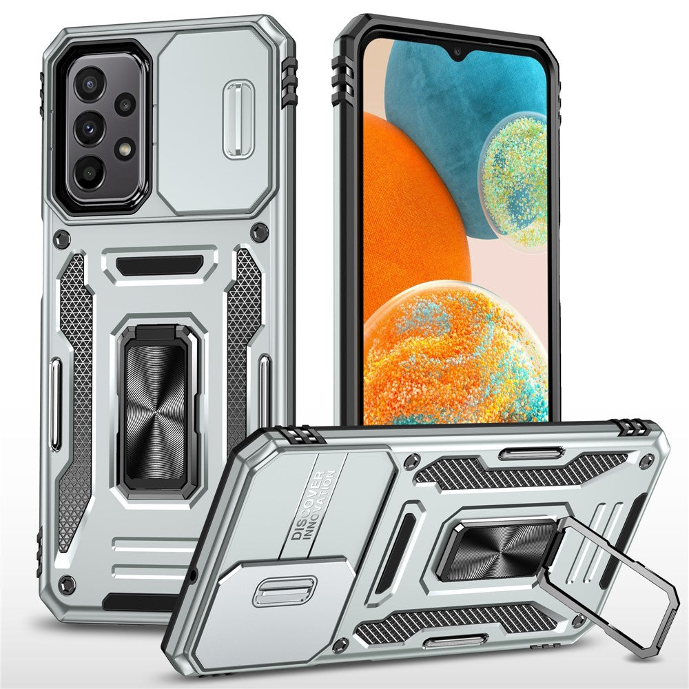 Armor Series til Samsung Galaxy A23 4G / 5G (Global Version) Kickstand Design Telefoncover PC + TPU Beskyttende Bagcover med Skydbart Kameradæksel