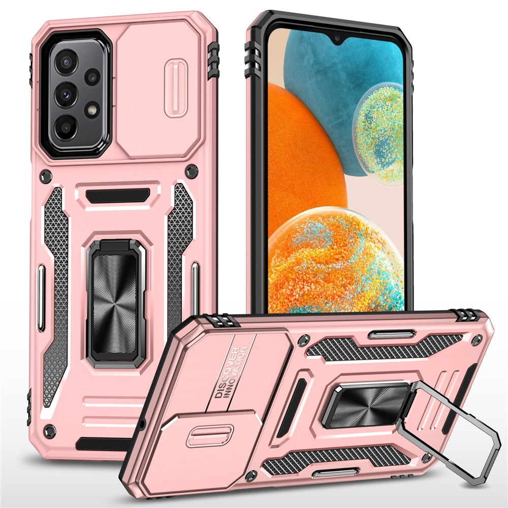 Armor Series til Samsung Galaxy A23 4G / 5G (Global Version) Kickstand Design Telefoncover PC + TPU Beskyttende Bagcover med Skydbart Kameradæksel
