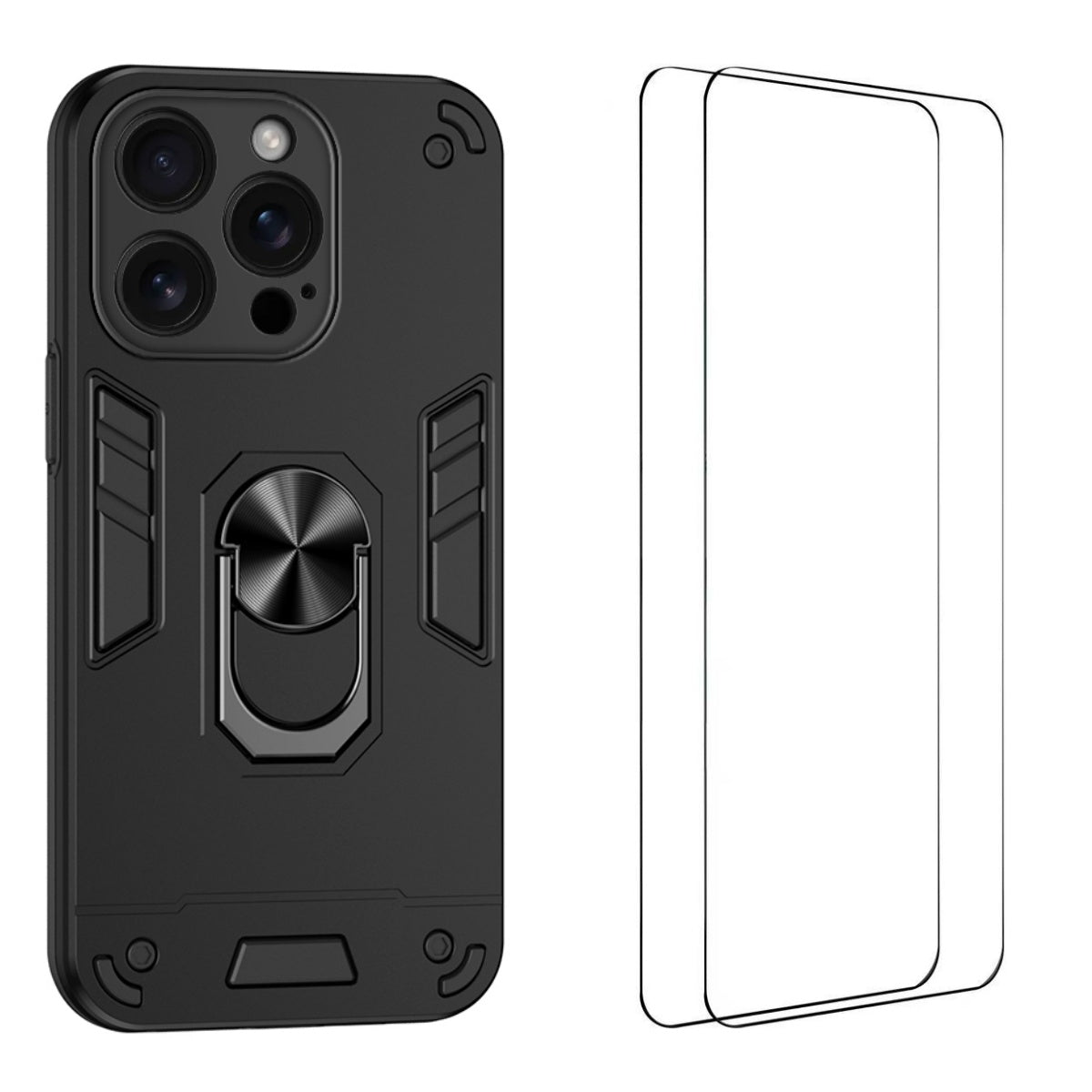 WANLONFENG for iPhone 15 Pro Max YS Series Case Kicktand Shockproof PC TPU Phone Cover with 2Pcs Tempered Glass Film