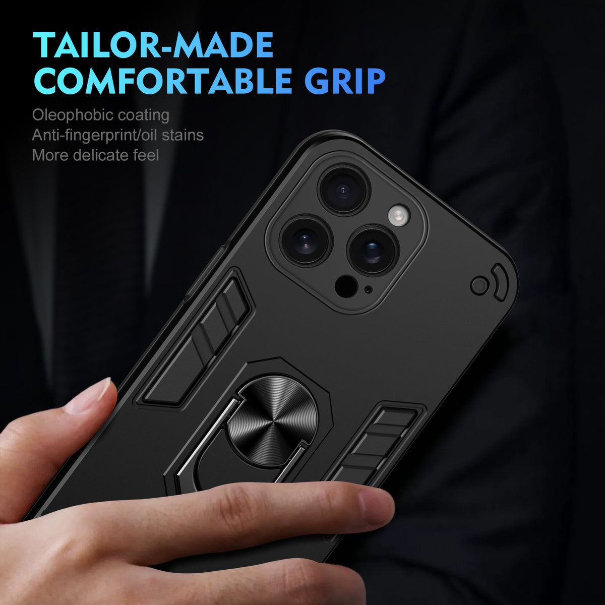 WANLONFENG for iPhone 15 Pro Max YS Series Case Kicktand Shockproof PC TPU Phone Cover with 2Pcs Tempered Glass Film