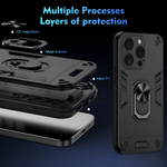 WANLONFENG for iPhone 15 Pro Max YS Series Case Kicktand Shockproof PC TPU Phone Cover with 2Pcs Tempered Glass Film