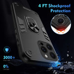 WANLONFENG for iPhone 15 Pro YS Series Case Kicktand Shockproof PC TPU Phone Cover with 2Pcs Tempered Glass Film